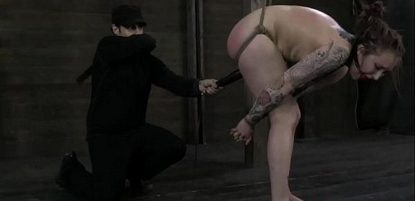  Tattood tied up ball gagged sub punished